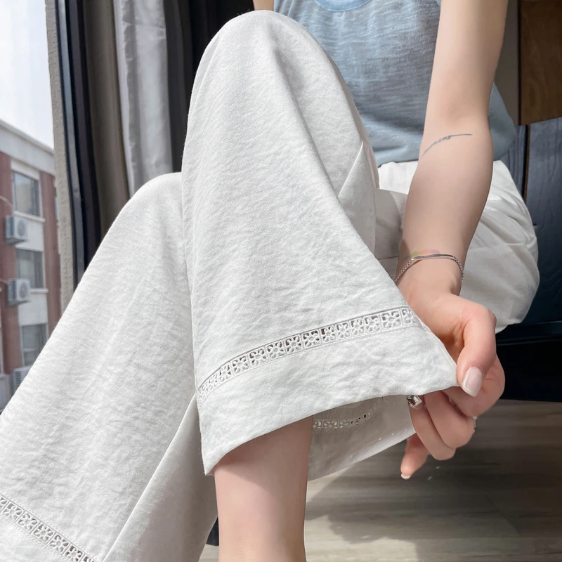 冰丝亚麻阔腿裤女夏季2025薄款高腰显瘦棉麻小个子九分直筒裤子