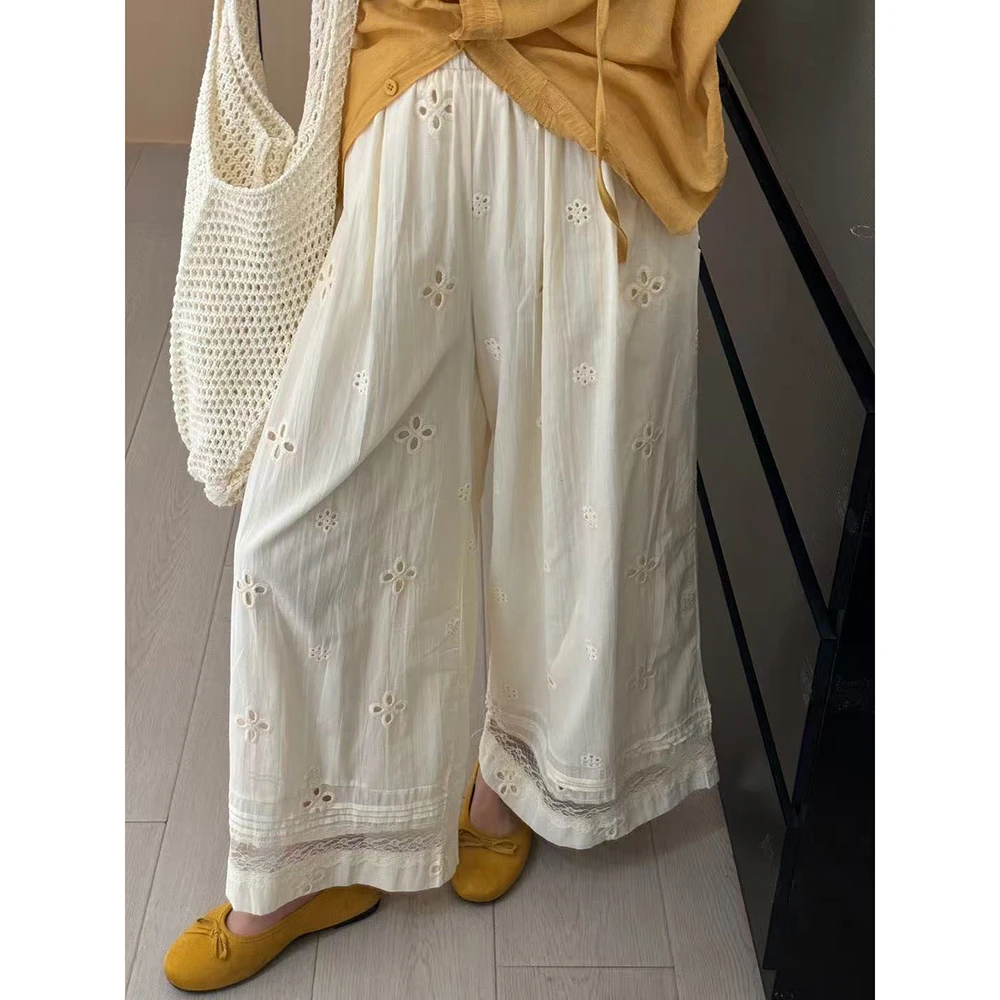 高级感镂空蕾丝钩花阔腿裤女夏季新款宽松显瘦垂坠感慵懒休闲长裤