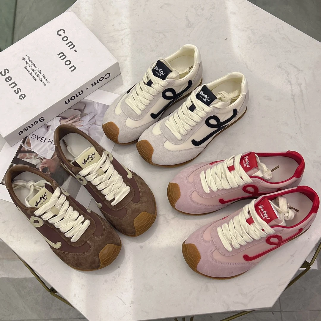 王一博同款真皮德训女2025春季新款休闲运动跑步鞋