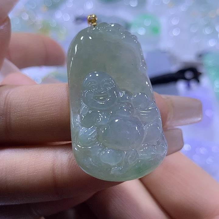 翡翠18K金镶嵌颈饰天然翡翠A货吊坠