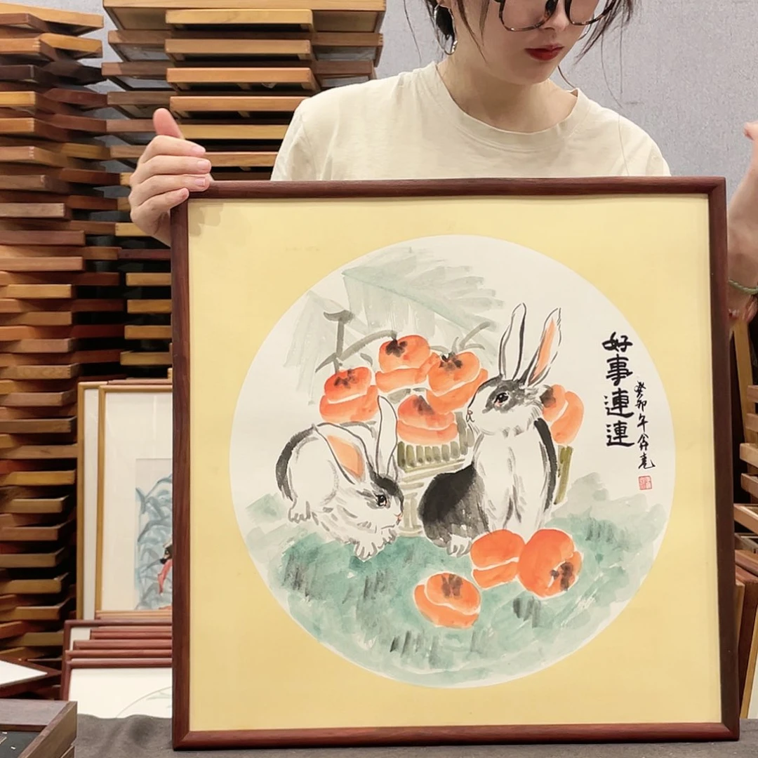 国画手绘带框尺寸：53*53