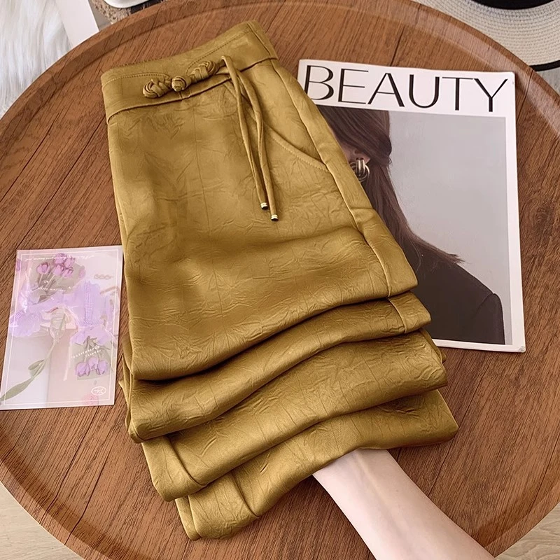 拉夏贝尔新中式国风印花阔腿裤女垂感直筒裤2025夏盘扣抖抖裤子潮