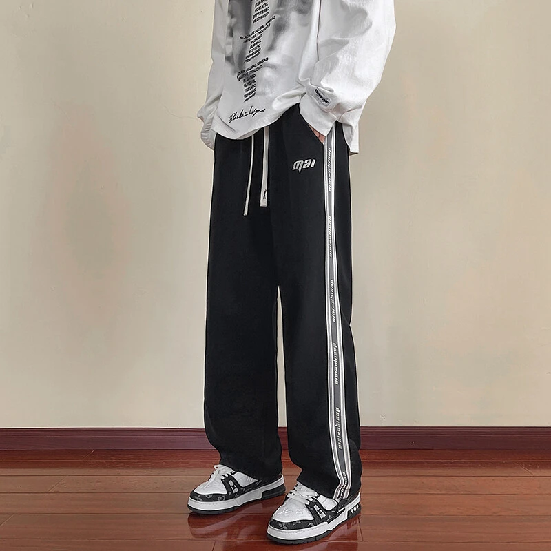 秋冬季博澳绒卫裤男15初高中生16春秋直筒裤休闲长裤宽松阔腿裤