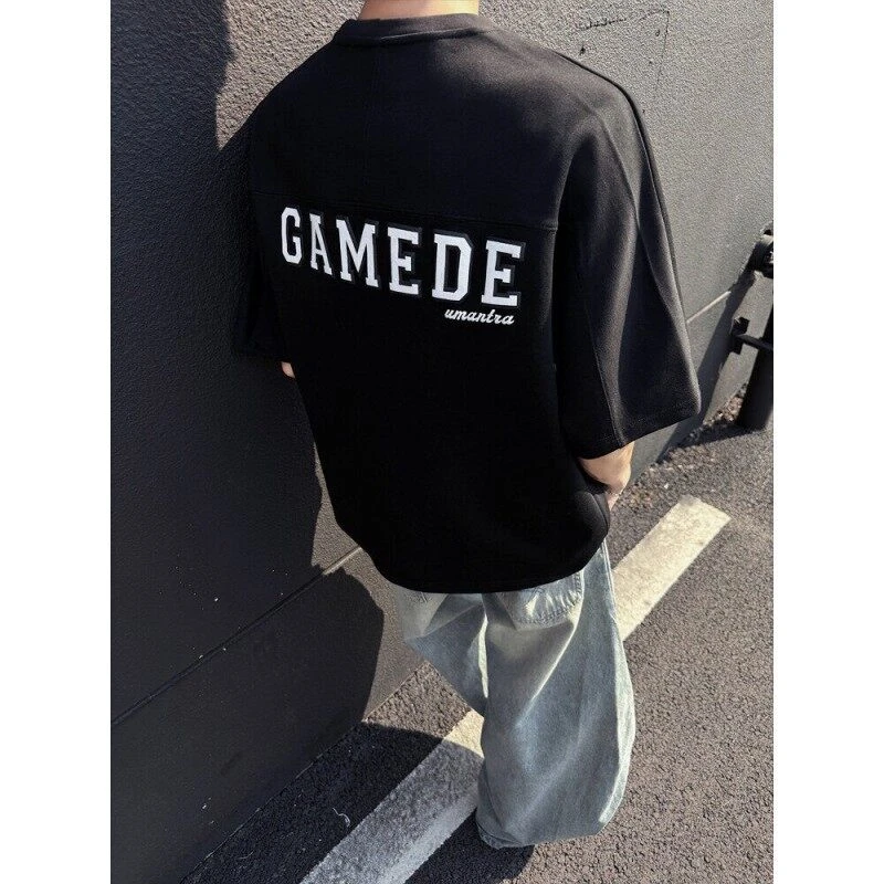 男女同款夏季时尚休闲立体字母圆领打底短袖T恤潮流美式宽松上衣