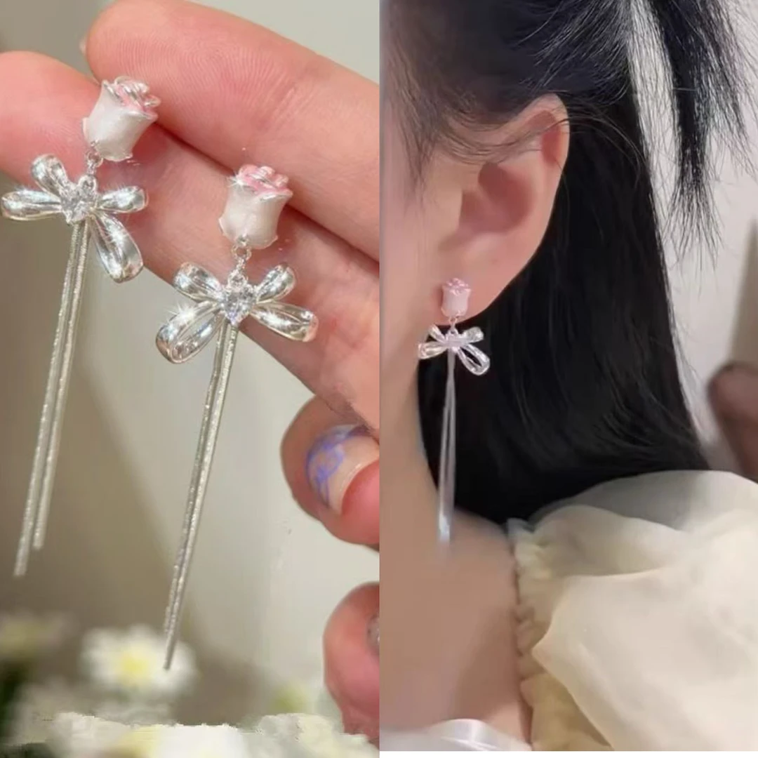 无耳洞「郁金香流苏」超仙甜美花朵流苏耳环时尚小众无痛蚊香盘耳