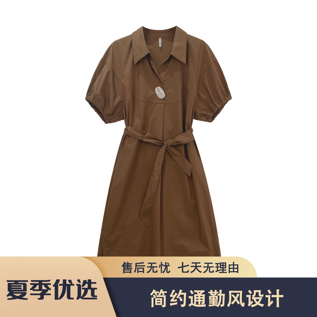 S254 梦YF2025夏季简约通勤风优雅气质显瘦时尚连衣裙MYF079款