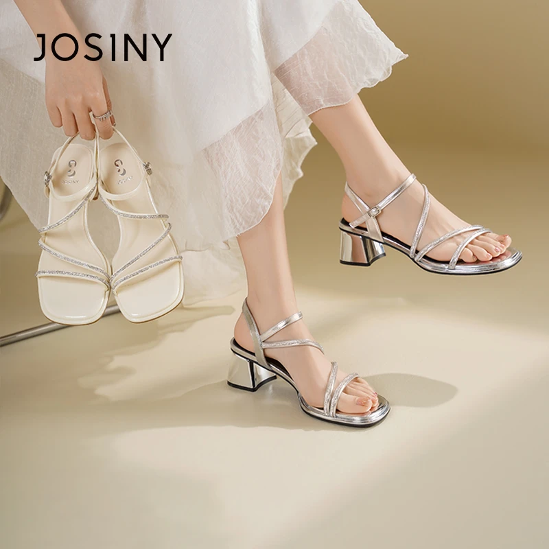 卓诗尼女鞋欧若风凉鞋2025夏季一字带露趾粗跟气质轻奢时装女鞋