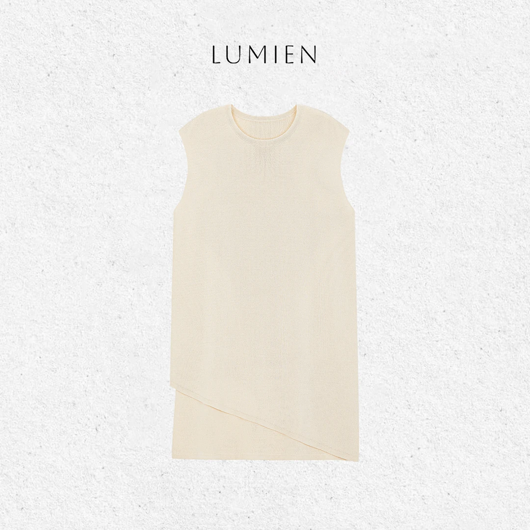 现货【LUMIEN新品】无袖圆领清爽醋酸针织长款马甲LX5EBB39