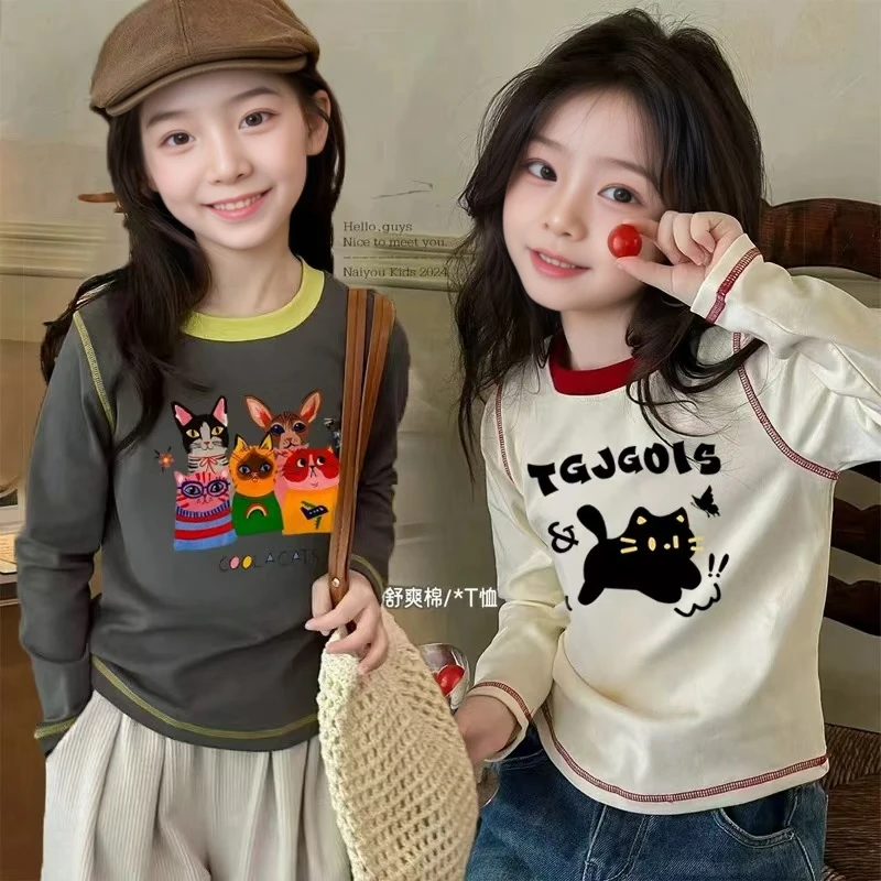 女童纯棉T恤长袖童装春秋新款打底衫卡通洋气女宝宝儿童上衣女孩