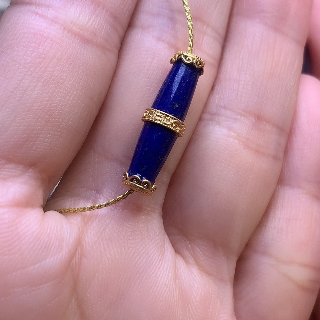 青金石银S925镶嵌锁骨橄榄珠22/6.8