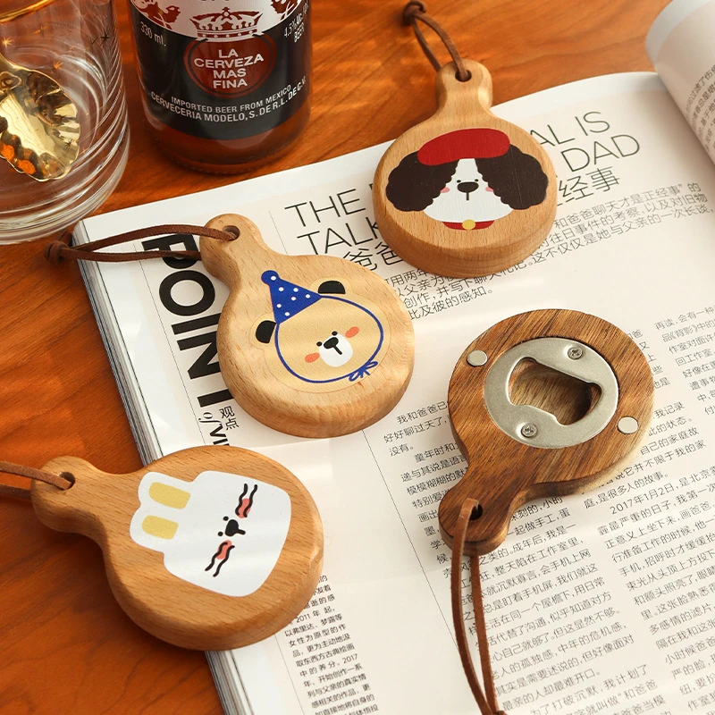卡通创意可爱动物磁吸冰箱贴高颜值开瓶器实木启瓶器啤酒瓶酒起子