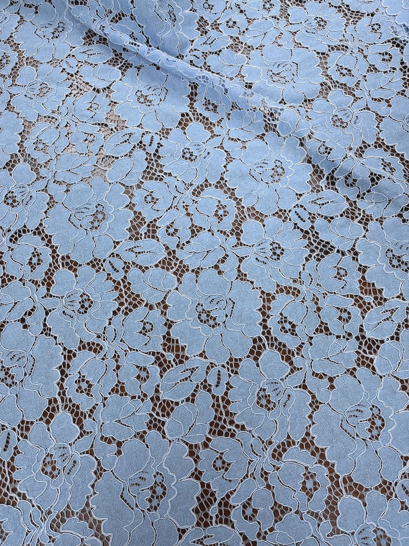 新款高档股线蕾丝15075蓝色龙骨连衣裙纯棉旗袍双层皱皱纱布料