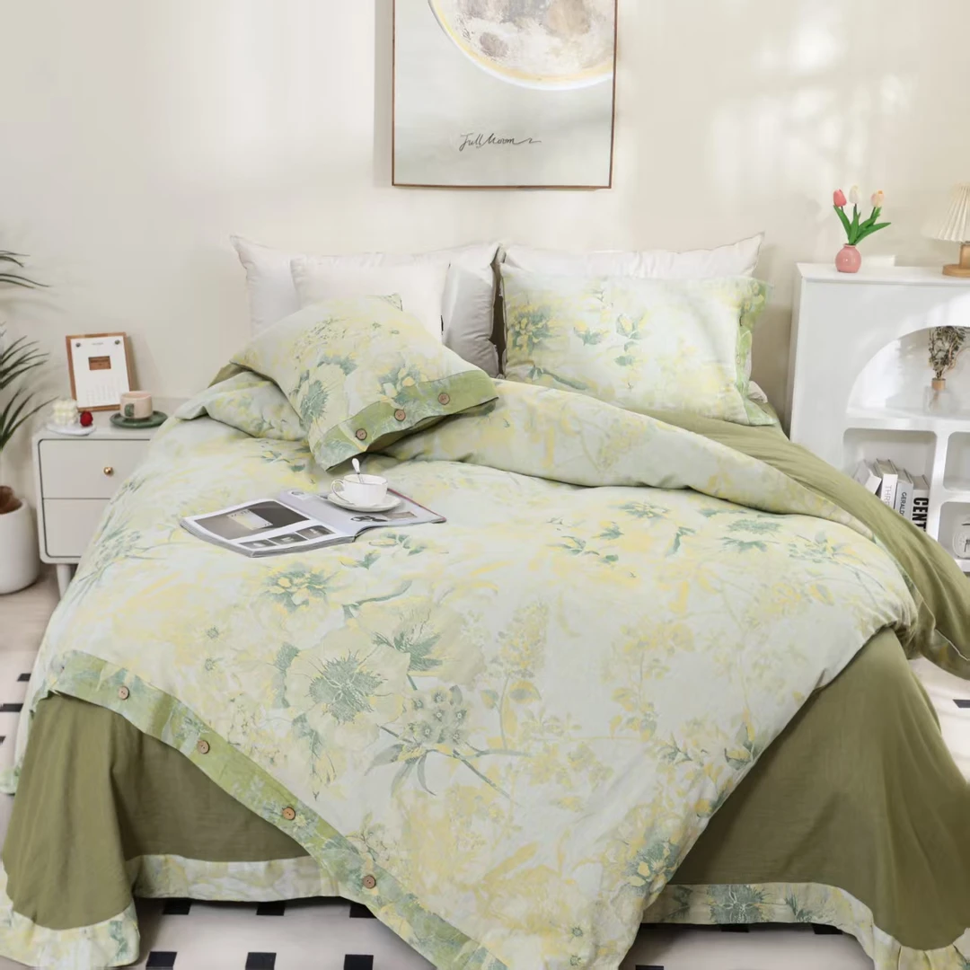 【四件套-寒露-绿-200】轻奢柔软丝滑简约标准透气时尚亲肤四件套