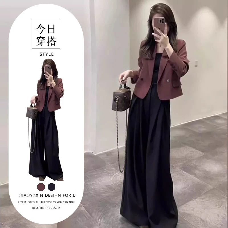 初秋穿搭盐系炸街时尚高级感小洋装又a又飒气质小个子西装套装裤