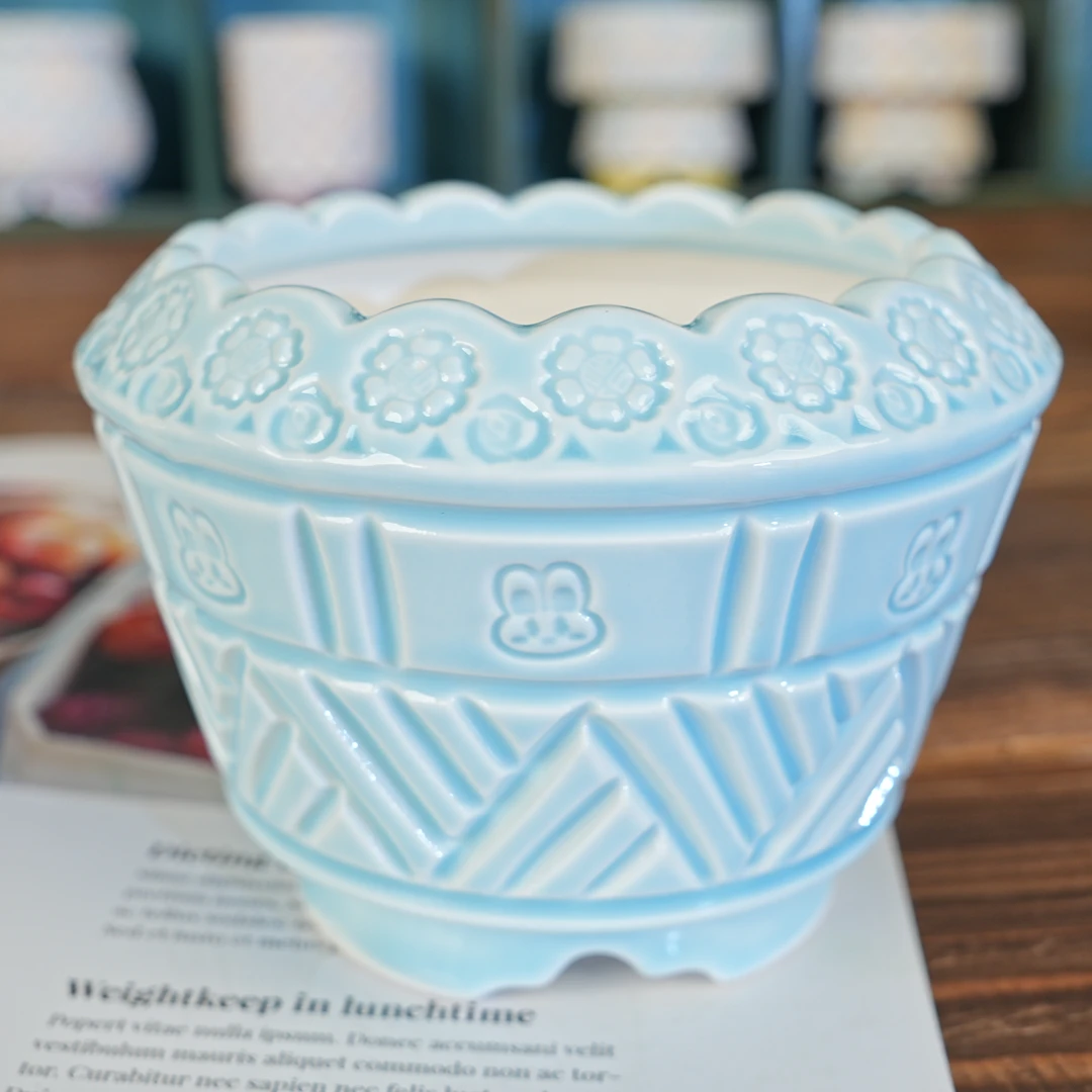 简约印章刀刻多肉花盆清新内口7.5厘米外高8.5厘米