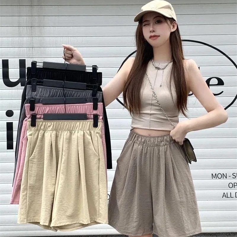 山本短裤女2025夏薄款宽松阔腿高腰裤子女休闲日系外穿五分裤中裤