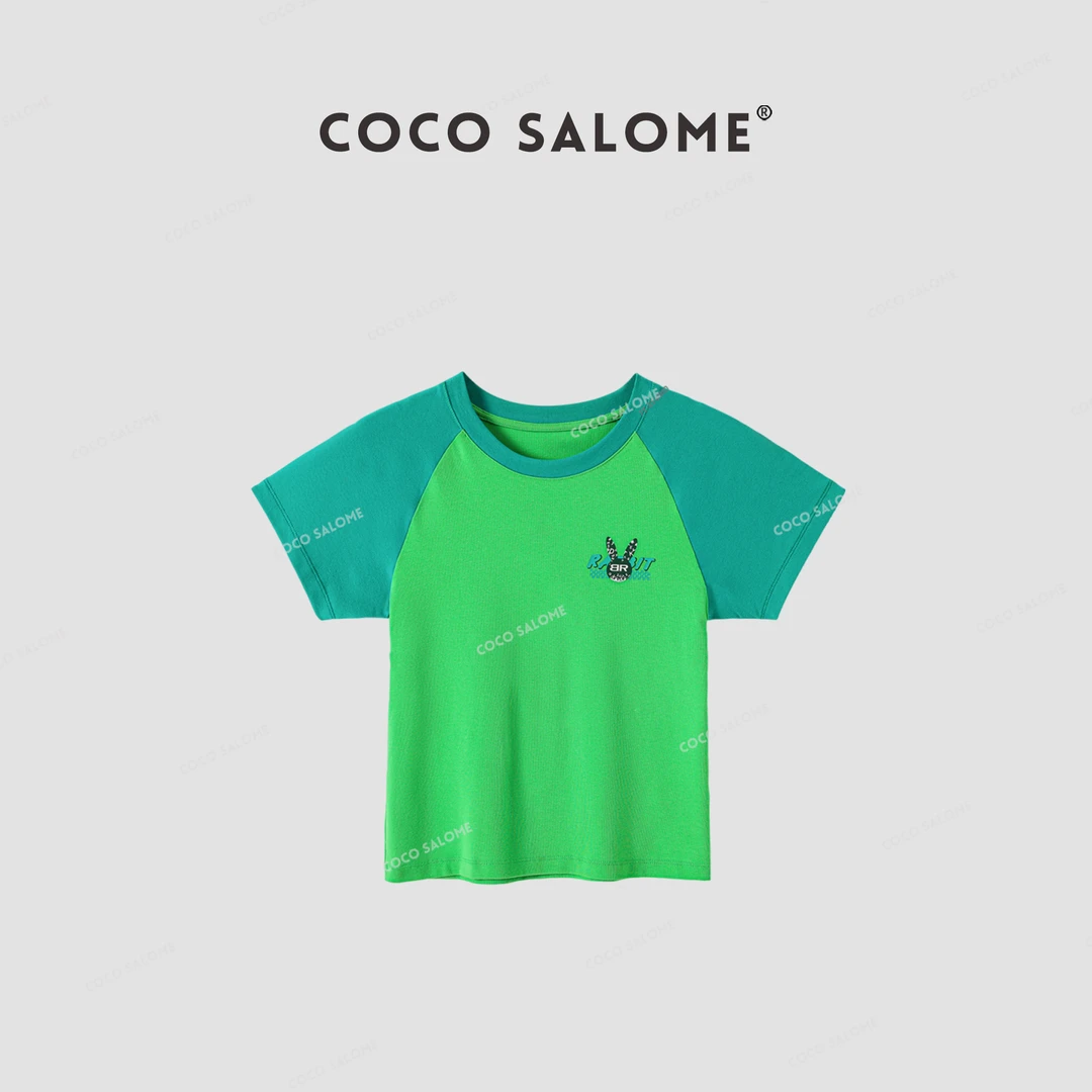 COCO SALOME⒂【兔耳朵】夏季款圆领修身显瘦弹力撞色短袖休闲T恤