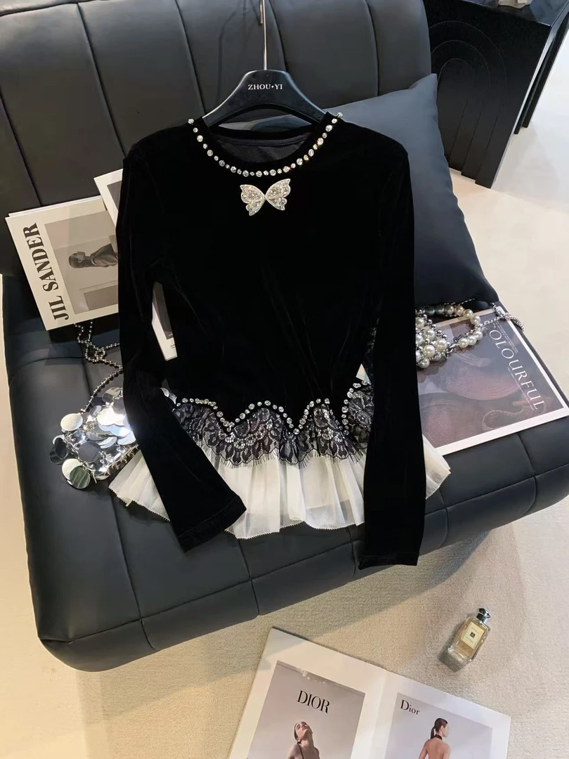 ZHOUYI/周一 2025秋季新款上衣蝴蝶结大气简约长袖修身百搭打底衫