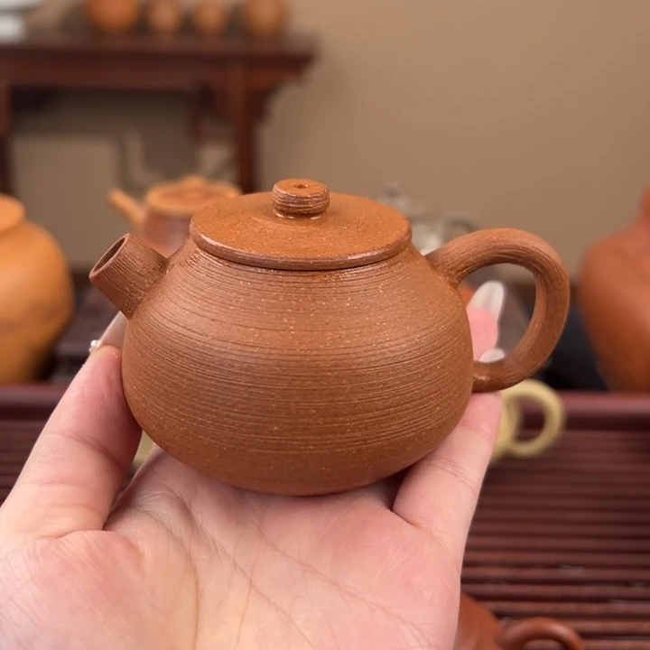 紫砂茶壶桃花泥仿陶艺巨轮珠130cc