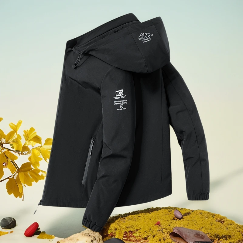 连帽修身潮牌男士户外防风薄款运动休闲冲锋衣夹克可作日常休闲上