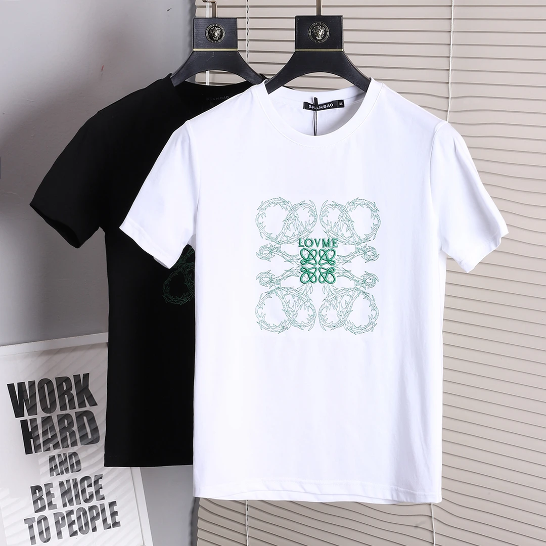 欧货高级感男士刺绣短袖T恤潮流圆领修身舒适夏季时尚半袖汗衫