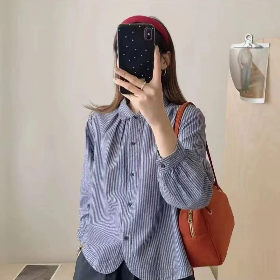 2025秋季休闲秋季女式复古文艺衬衫韩版早秋长袖时尚