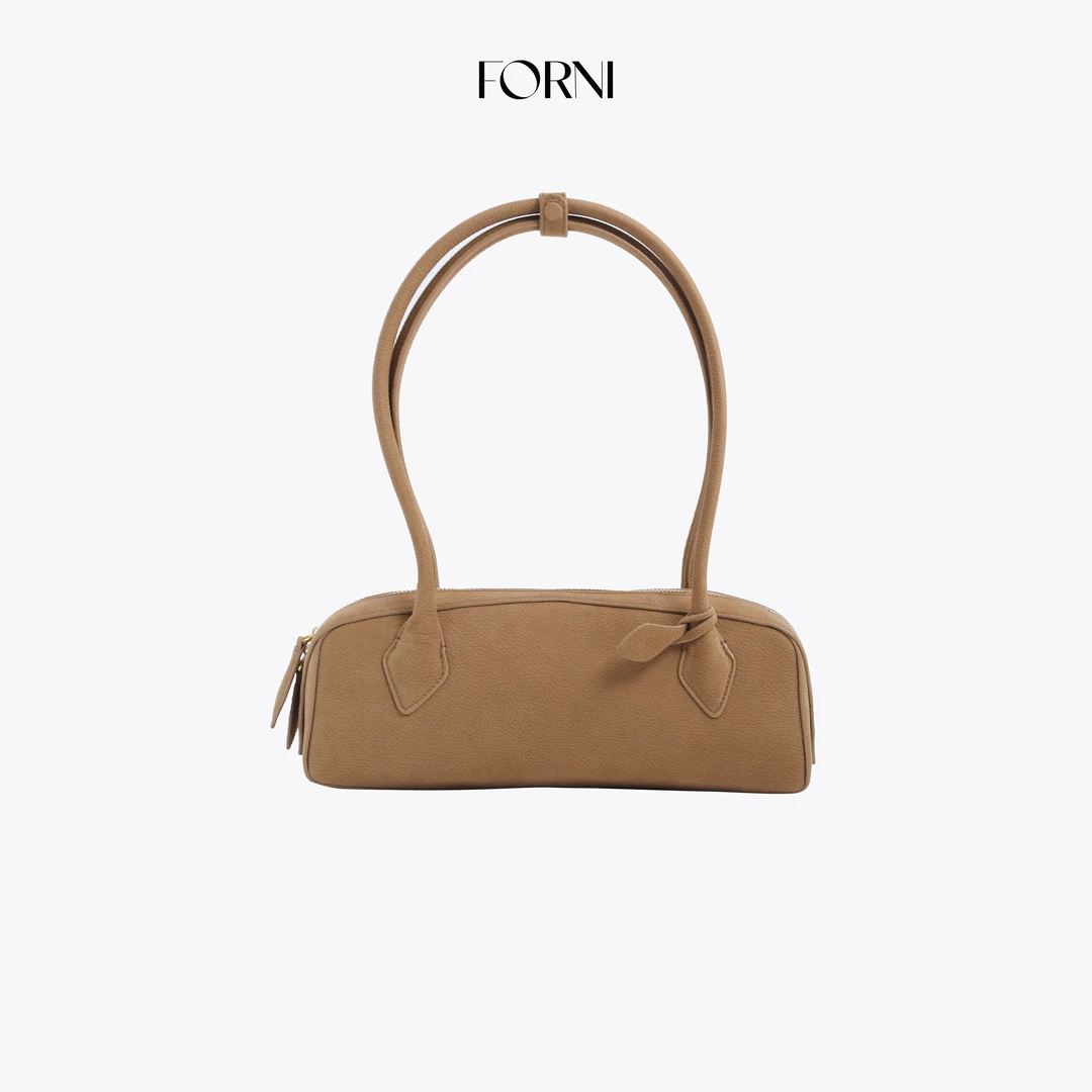 小番茄定制 FORNI 戴安娜 通勤风磨砂牛麂皮单肩腋下法棍包