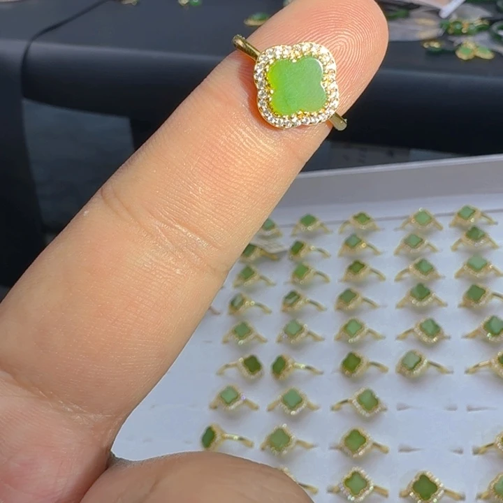 和田玉（碧玉）戒指银S925镀金镶嵌