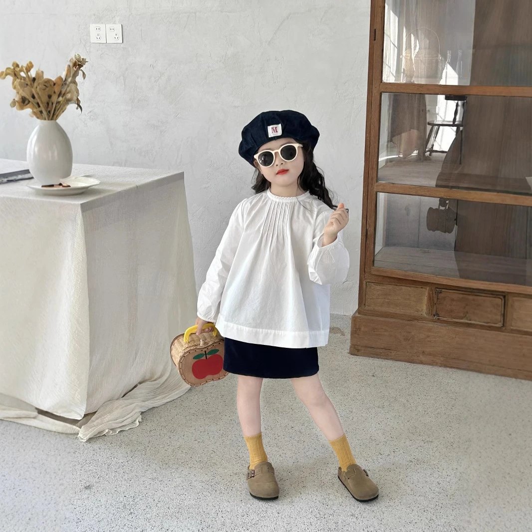 女童韩版春季套装白色长袖韩版半裙