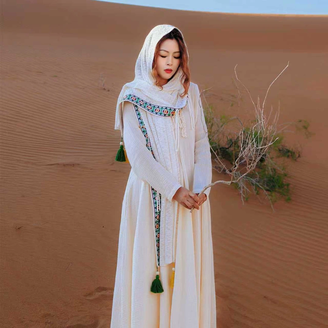 【董艺旅行穿搭】东方美人·民族风长围巾刺绣盘扣披肩旅行拍照穿搭
