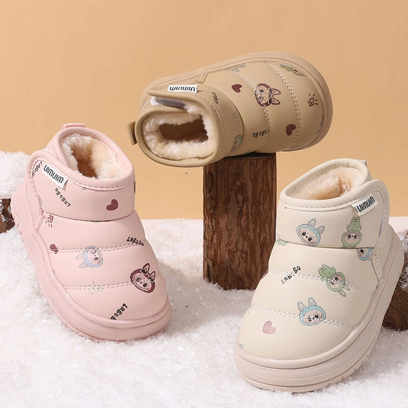 秋冬季宝宝雪地靴1到3岁学步鞋软底卡通婴儿鞋加绒保暖男女童棉鞋