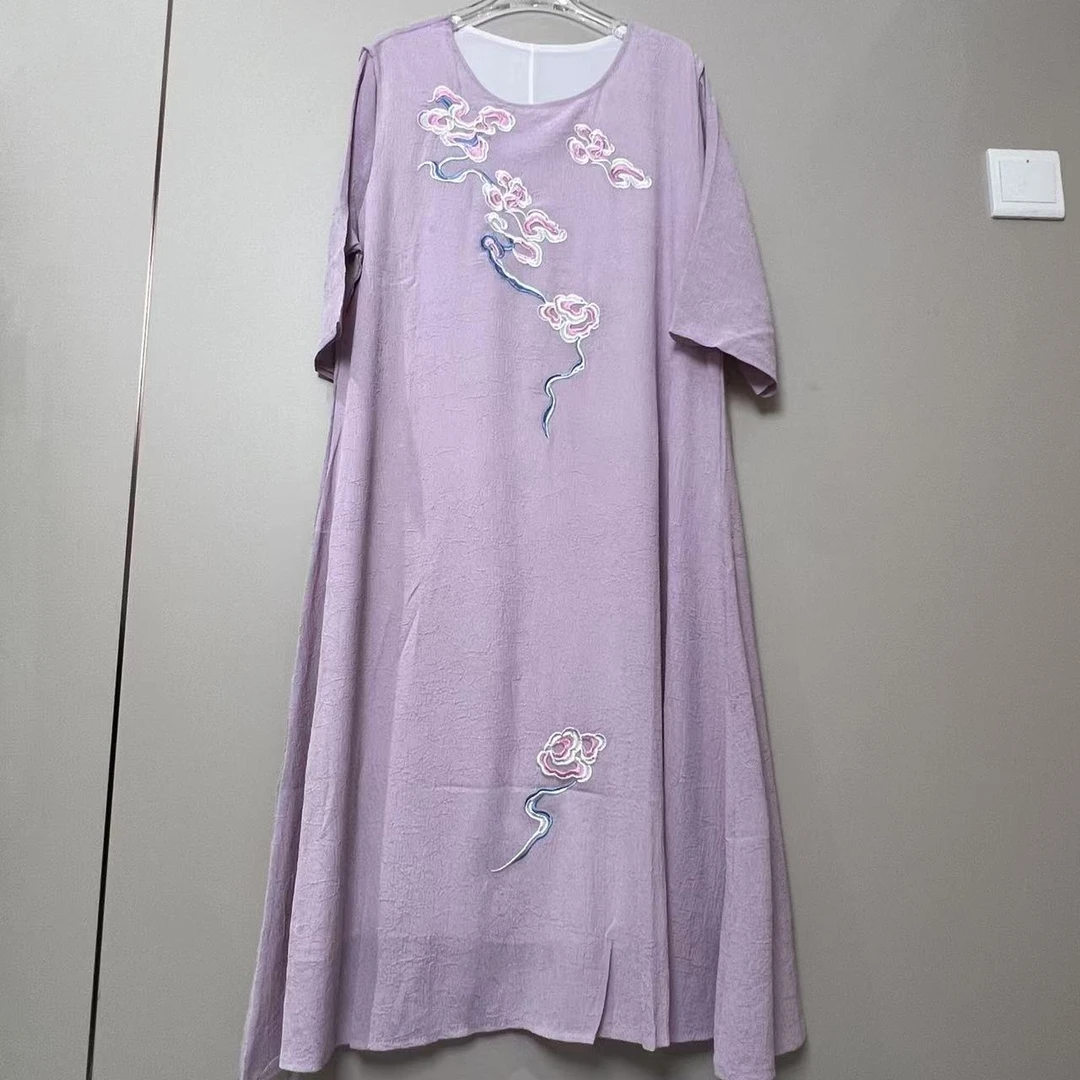 Q87紫色民族风连衣裙