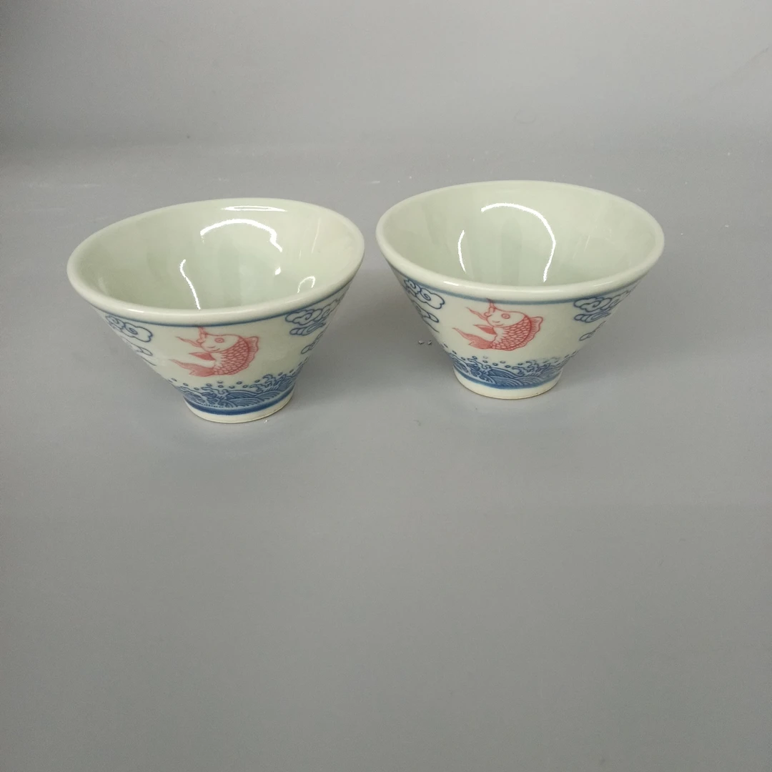 陶瓷 摆件 年年有余 斗笠杯