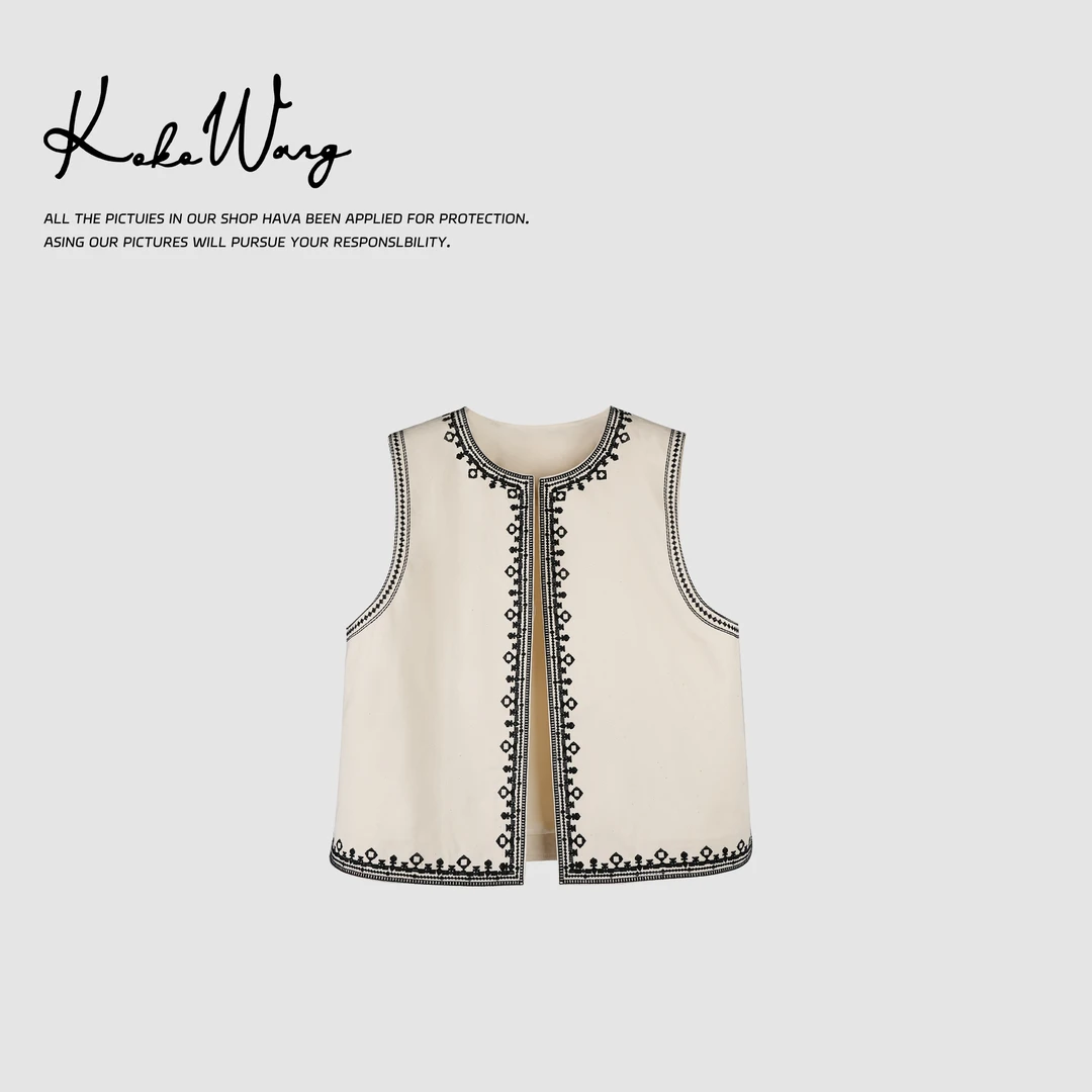 KOKO WANG春夏新款轻奢复古气质重工刺绣百搭马夹485695B18W01