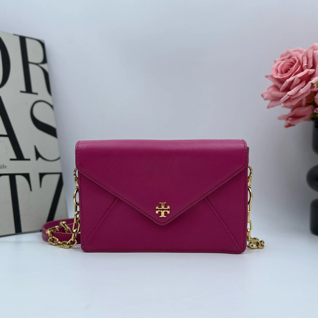 95新 TORY BURCH/汤丽柏琦 TB xy 9437 玫粉色链条包 19x12