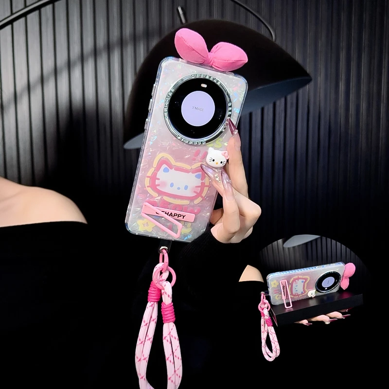 适用华为mate60pro手机壳新款mate60套mt60pro+可爱kt猫diy支架女