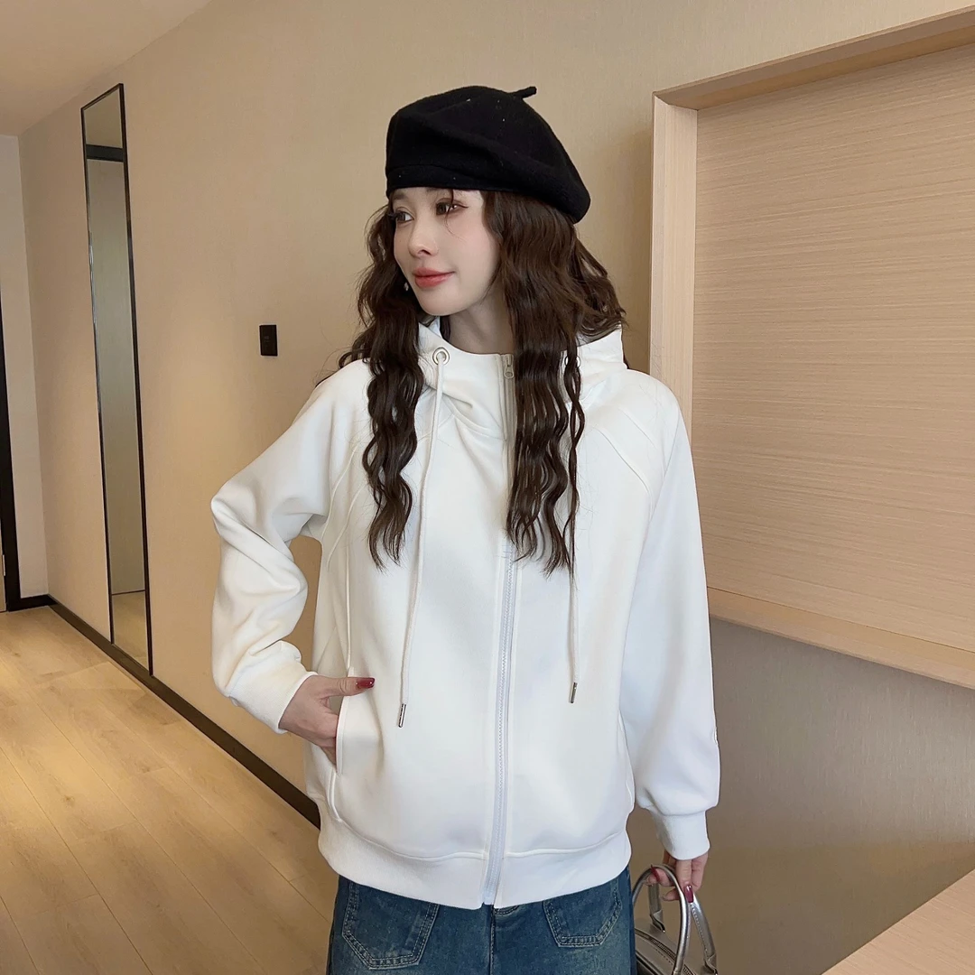 L128秋季新款时尚潮流百搭袖子刺绣m拉链休闲女士连帽外套25-15