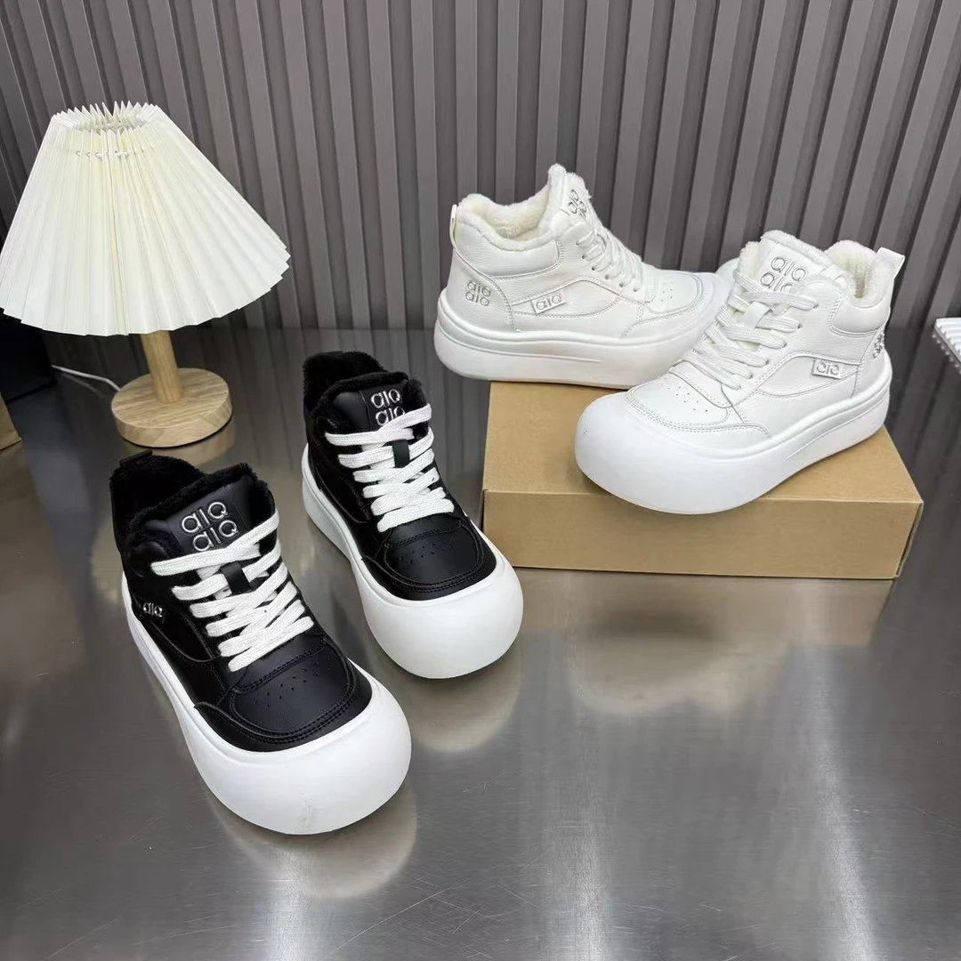 二棉+大棉 高帮鞋女秋季加绒厚底增高鞋百搭休闲运动板鞋 8899-6