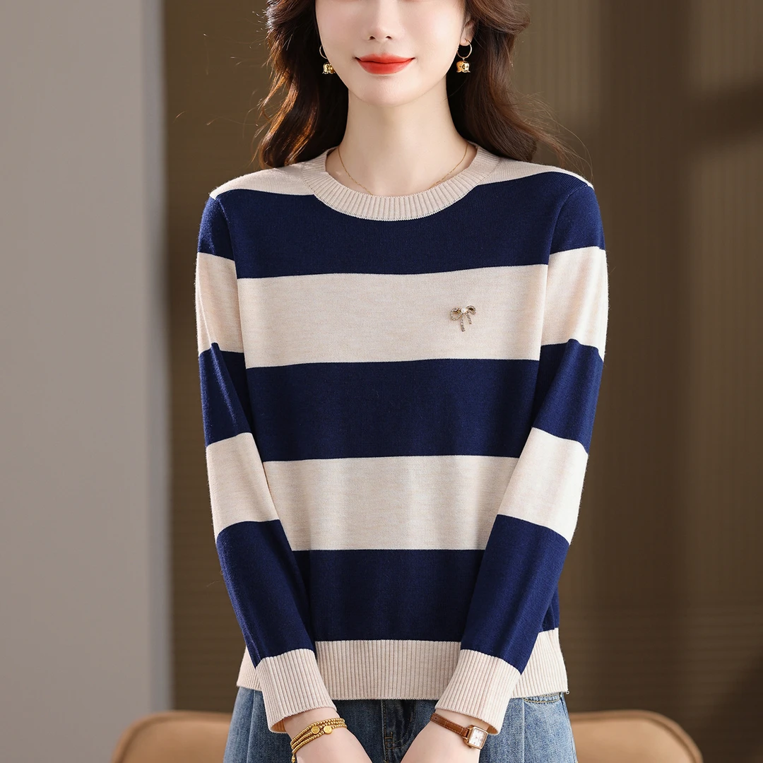 薄款毛衣女宽松显瘦短款针织上衣2025新款时尚撞色打底衫秋冬内搭