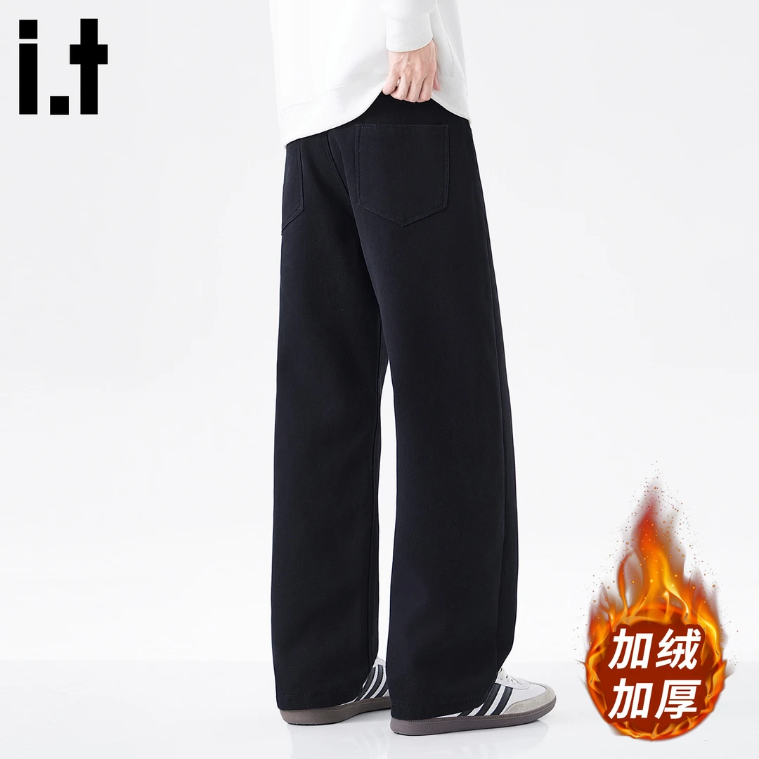 it: CHOCOOLATE加绒加厚休闲裤男2025冬季宽松直筒美式纯棉工装裤