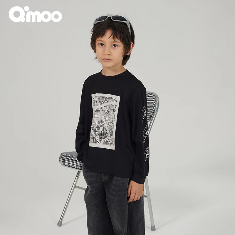 Qimoo/淇木25春季男童上衣宽松百搭休闲风圆领长袖卫衣QSS1TP315C