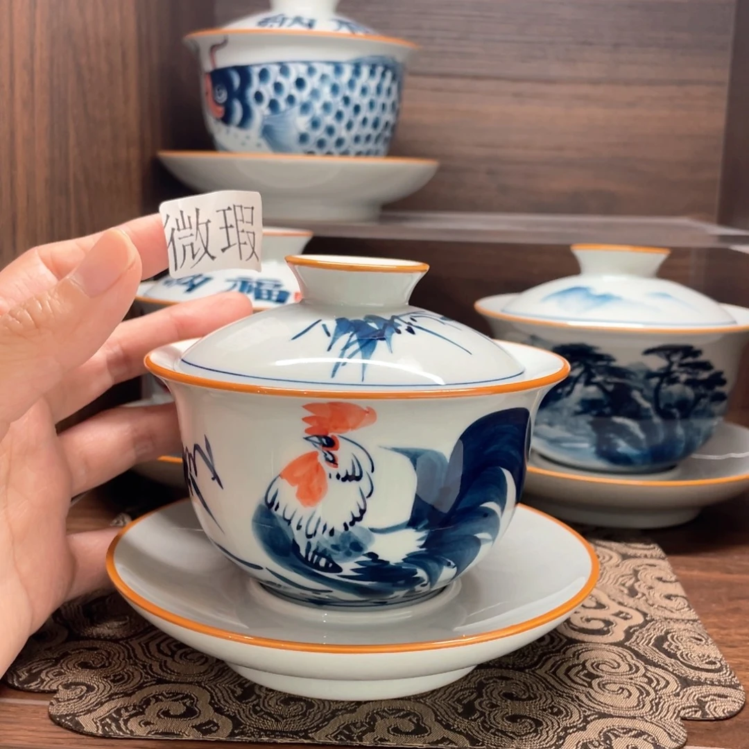 釉下手绘茶具微瑕