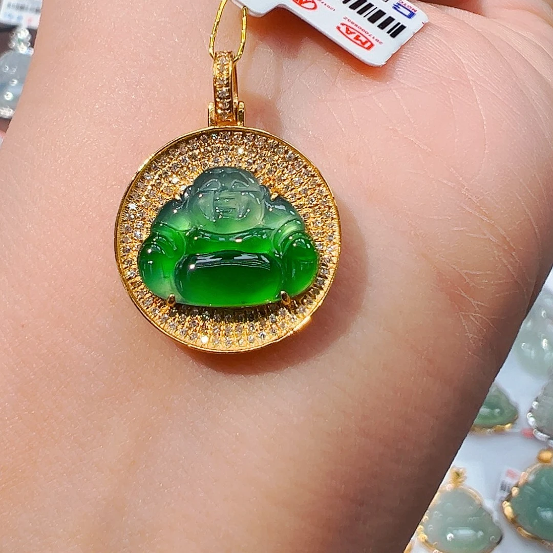 翡翠18K金镶嵌吊坠(不含链)佛公
