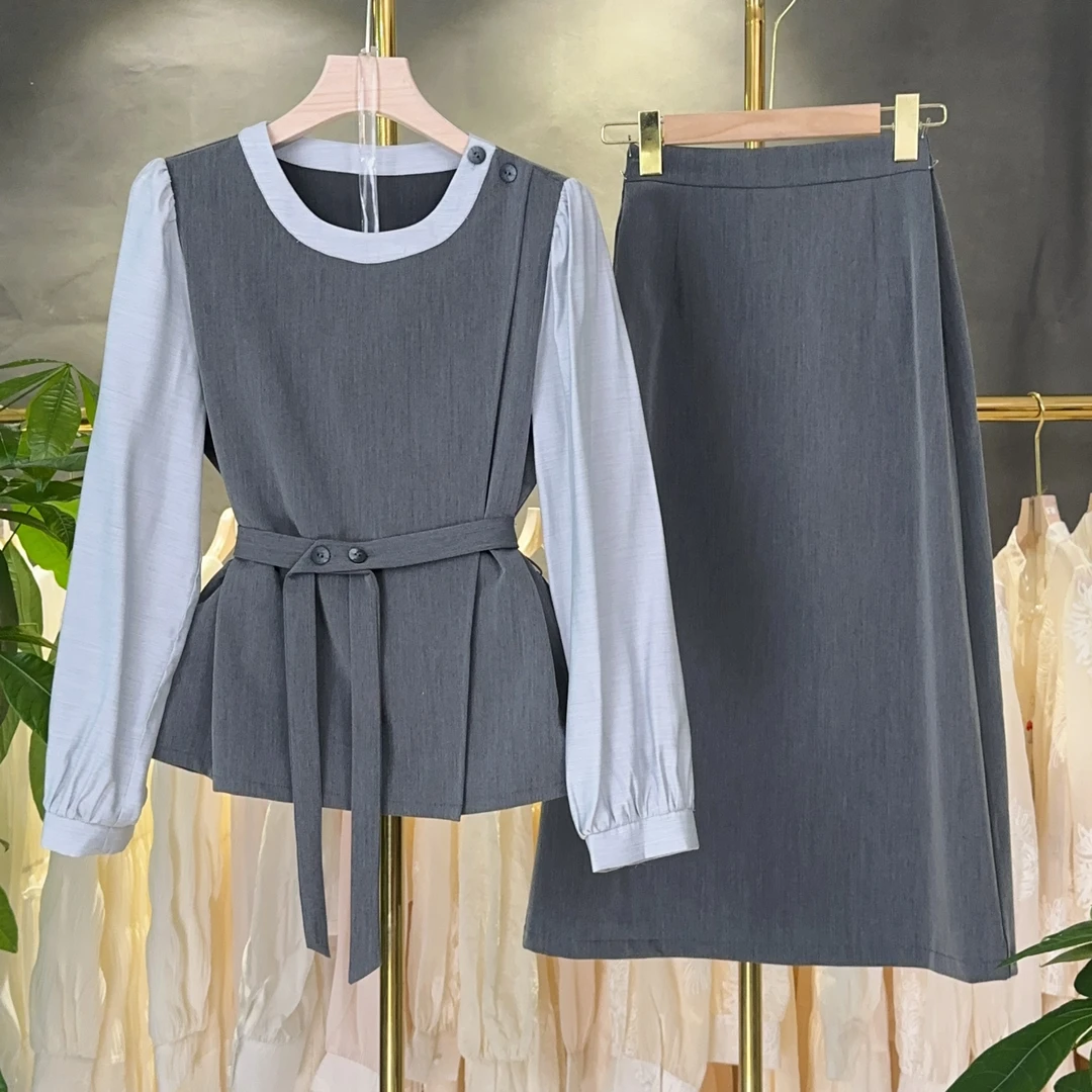 现货【RG5303】2025新款简约时尚显瘦气质长袖小众减龄收腰新款套装