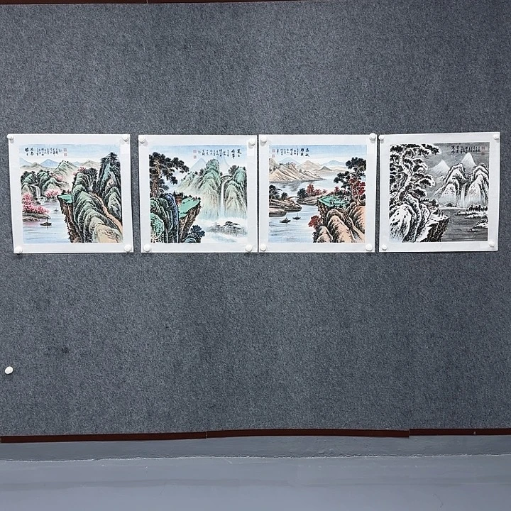国画胜日游春夏日积翠高秋雅韵寒冬赏景山水4幅