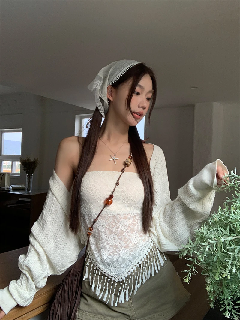流苏吊带背心法式高级感纯欲风夏季韩版短款无袖外穿蕾丝辣妹抹胸