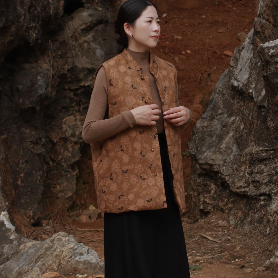 原创设计师品牌亚麻香云纱白鸭绒羽绒服极简复古新中式秋冬款