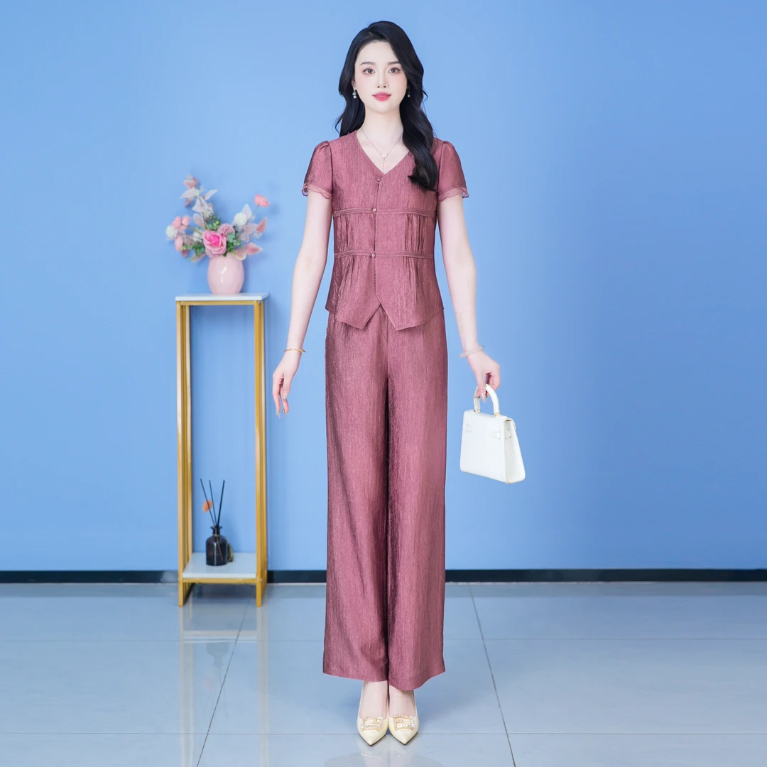 【SJYH1666】夏季新款套装裤两件套时尚优雅减龄洋气套装