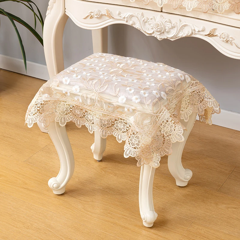 化妆凳罩盖布床头柜盖布蕾丝花边桌布换鞋凳盖巾梳妆台凳子盖巾
