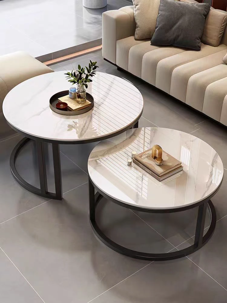 岩板茶几客厅家用2025新款轻奢高级感小户型圆形玻璃组合茶几